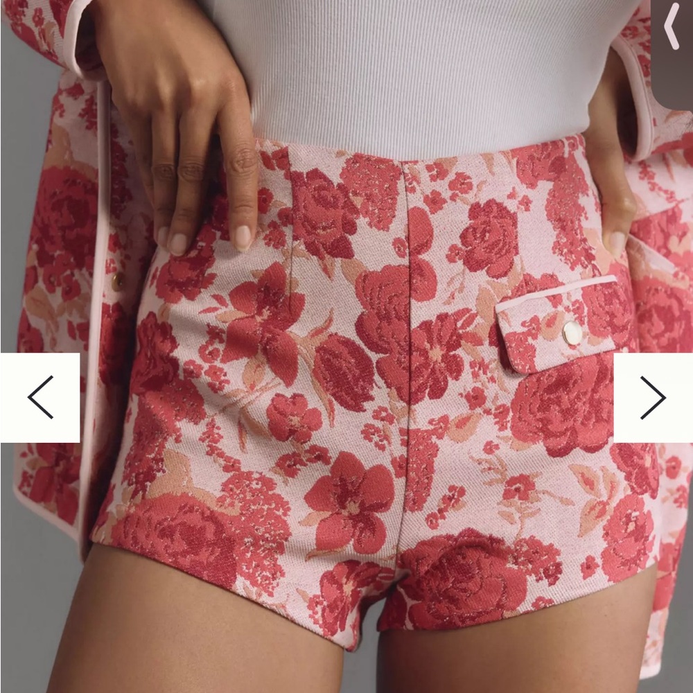 Anthropologie Pink and Coral Floral High-Waist Shorts